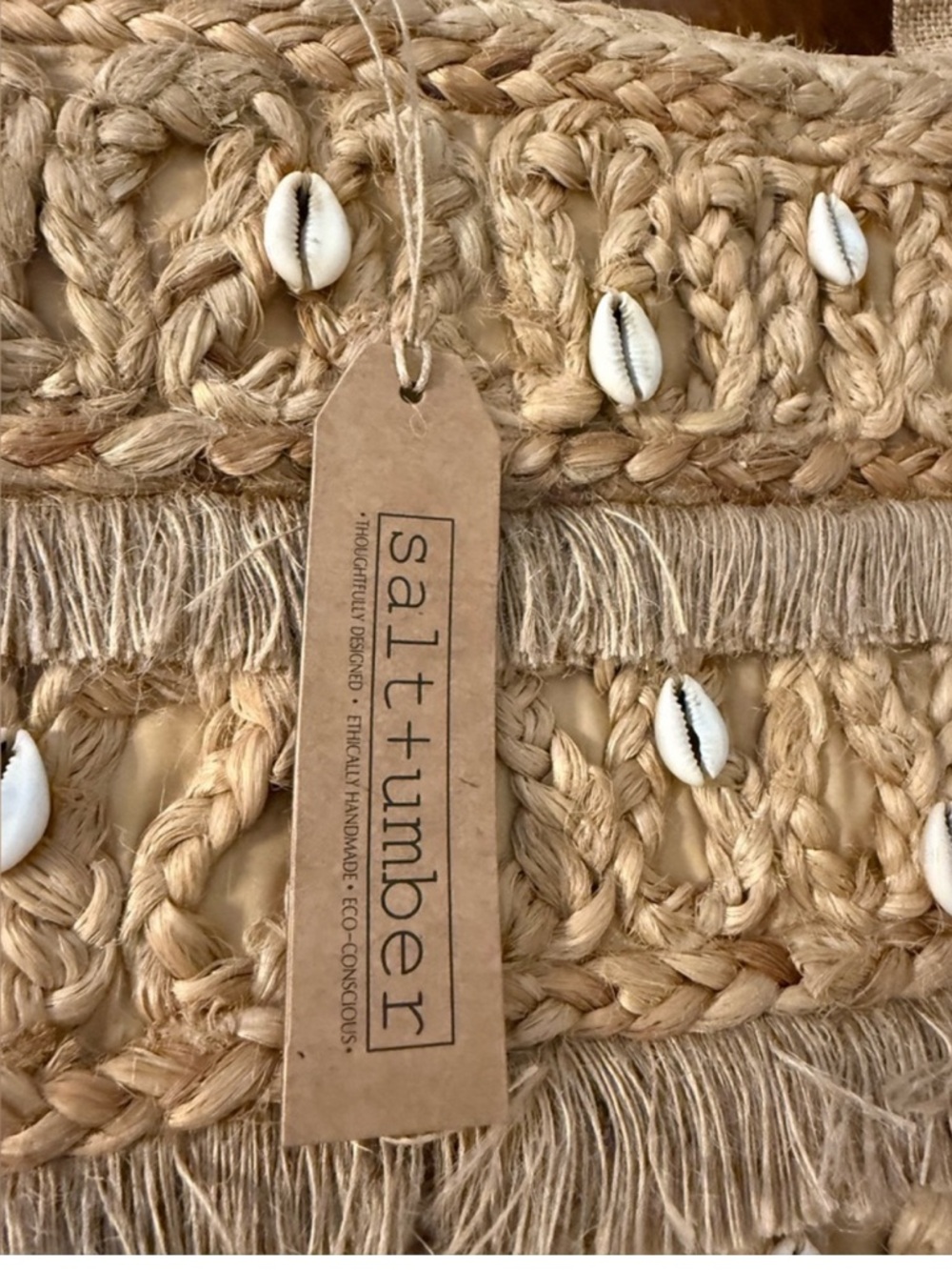 NWT- Salt + Umber Jute Seashell  Woven Tote - Picture 9 of 16